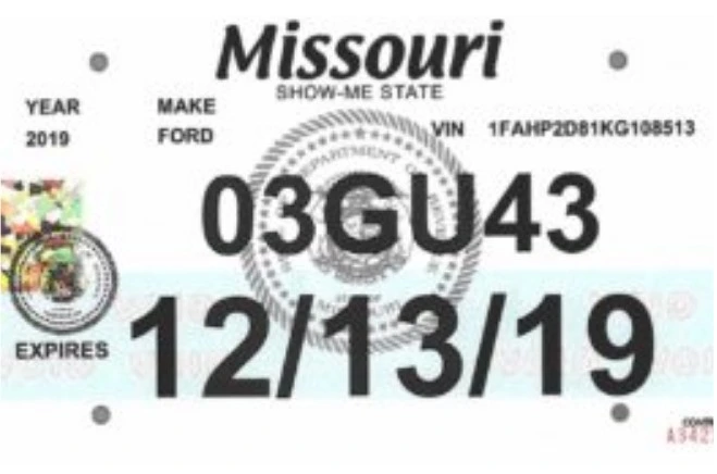 Modelo de ejemplo de placas temporales en Missouri
