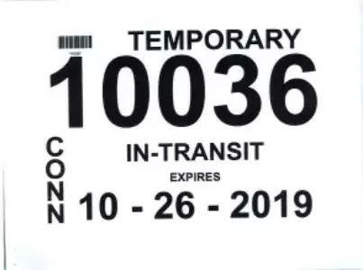 Cómo es un ejemplo de placas temporales en Connecticut