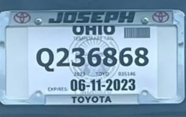 Modelo de ejemplo de placas temporales en Ohio