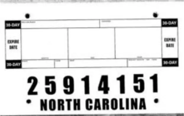 Modelo de ejemplo de placas temporales en North Carolina