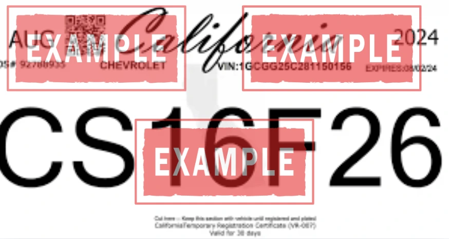 La placa temporal California se conoce como TOP (Temporary Operating Permit) y es un permiso de papel emitido por el dealer o el DMV de California. Muestra la fecha de vencimiento (90 días estándar) y confirma tu registro provisional legal.
