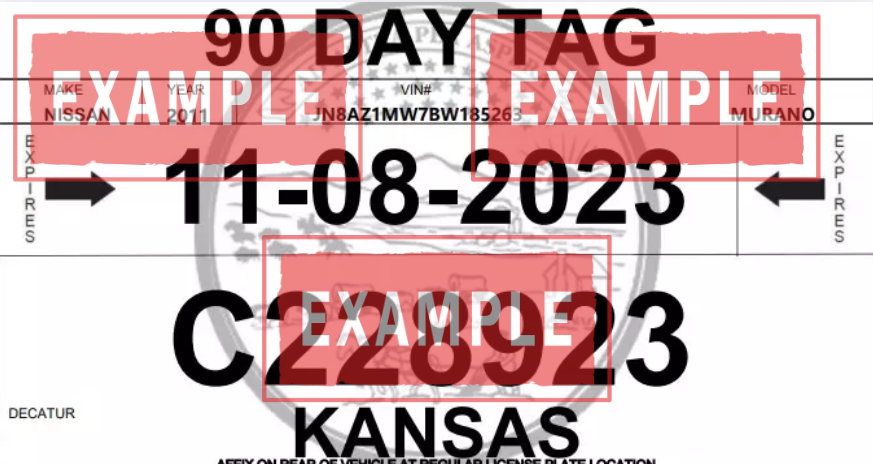 La placa temporal en Kansas City es un permiso de papel impreso (el temporary tag) emitido por el dealer o la oficina del Tesorero del Condado. No es una placa de metal, sino un documento temporal.