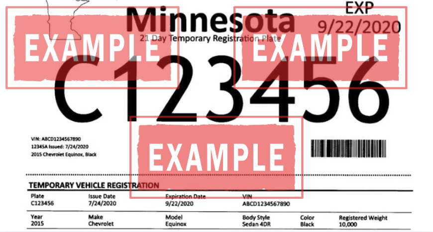 La placa temporal Minnesota es un permiso de papel que se emite digitalmente a través de un sistema en línea al que acceden los concesionarios autorizados (o las oficinas de registro). Es esencial que esta placa esté visible y legible, ya que es la prueba de que el vehículo está en proceso de registro.