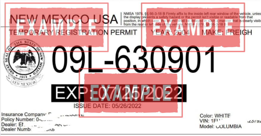 La placas temporales New Mexico para compradores minoristas es un permiso impreso que sirve como tu registro provisional oficial para circular por las carreteras del estado durante 30 días.
