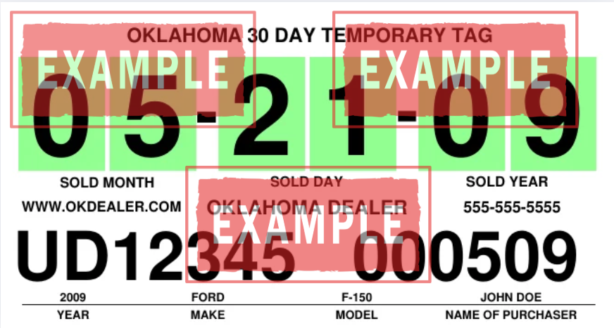 El concepto de placa temporal Oklahoma ahora implica dos elementos: el papel provisional y la placa de metal con un sticker temporal.