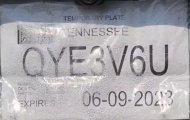 Modelo de ejemplo de placas temporales en Tennessee