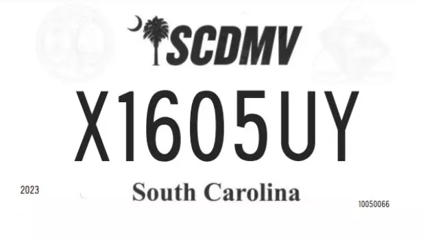 Modelo de ejemplo de placas temporales en South Carolina