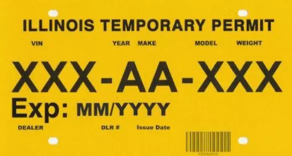 Modelo de ejemplo de placas temporales en Illinois