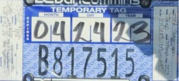 Modelo de ejemplo de placas temporales en Kentucky