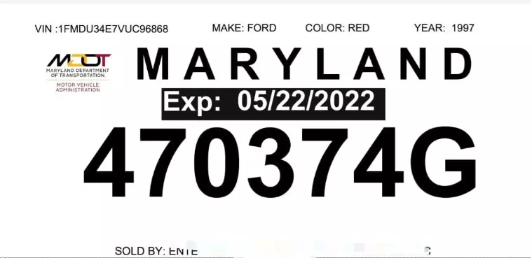 Ejemplo básico de placas temporales en Maryland