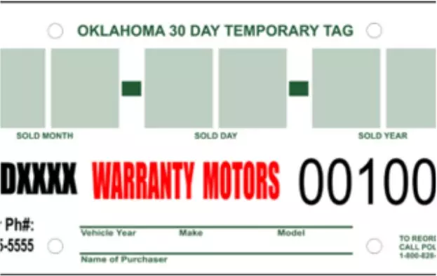Modelo de ejemplo de placas temporales en Oklahoma
